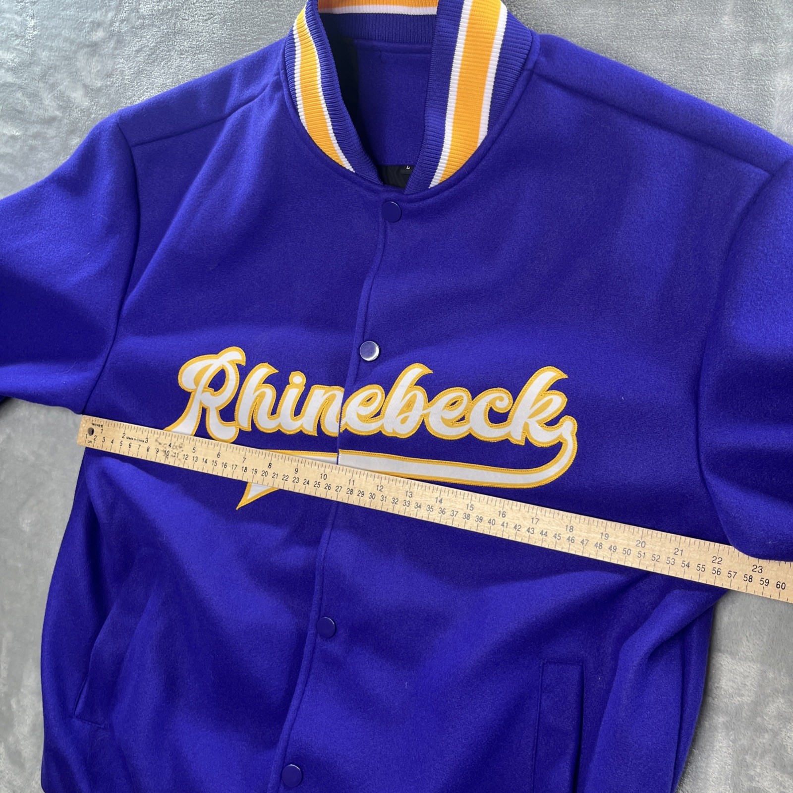 Rhinebeck NY High School Purple Yellow Letterman Stitched Button Jacket Large