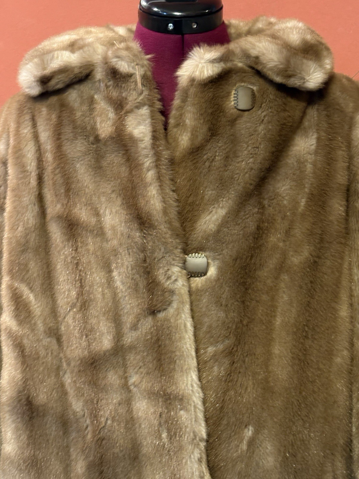 Vintage Hillmoor NY Faux Fur Jacket Coat Brown Union Made Imported Fabric Medium