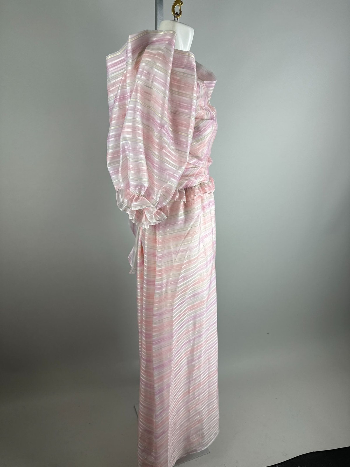 Vtg 80s Cotton Candy Pink Striped Puff Shoulder Party Dress Fairy kawaii 12
