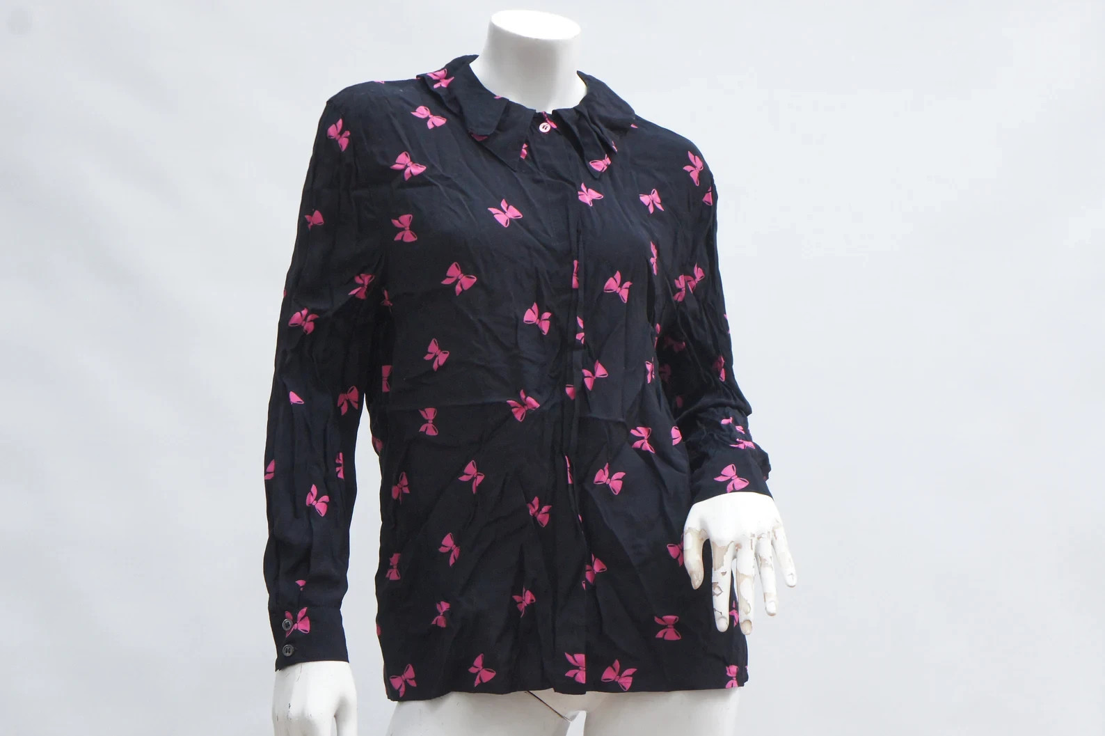 Vintage 70s-80s Black Pink Bow Print By Mondi Western Germany High Fashion Retro