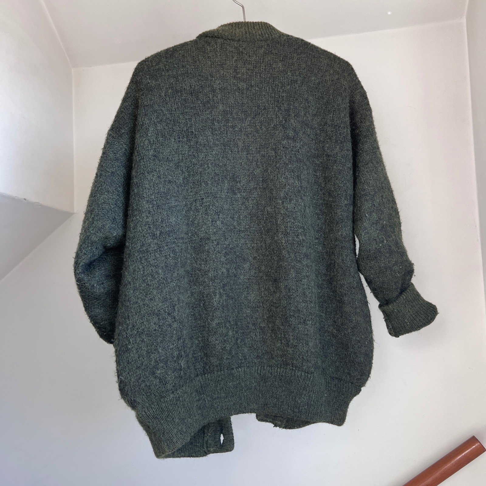Vintage Cardigan Sweater XL Green Mohair Wool Blend Quilted Lined Oversized