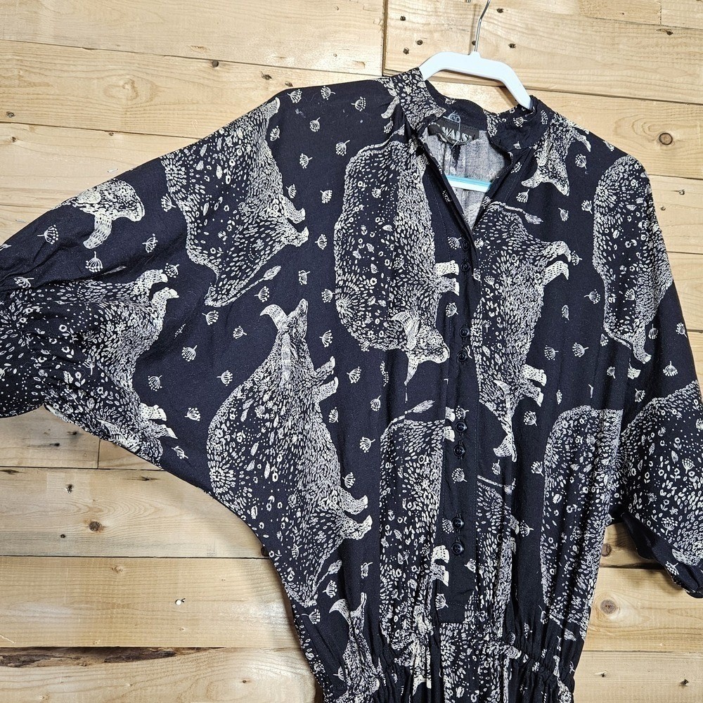 Vintage PJ Walsh New York Animal Print Maxi Shirt Dress ILGWU Black White Small