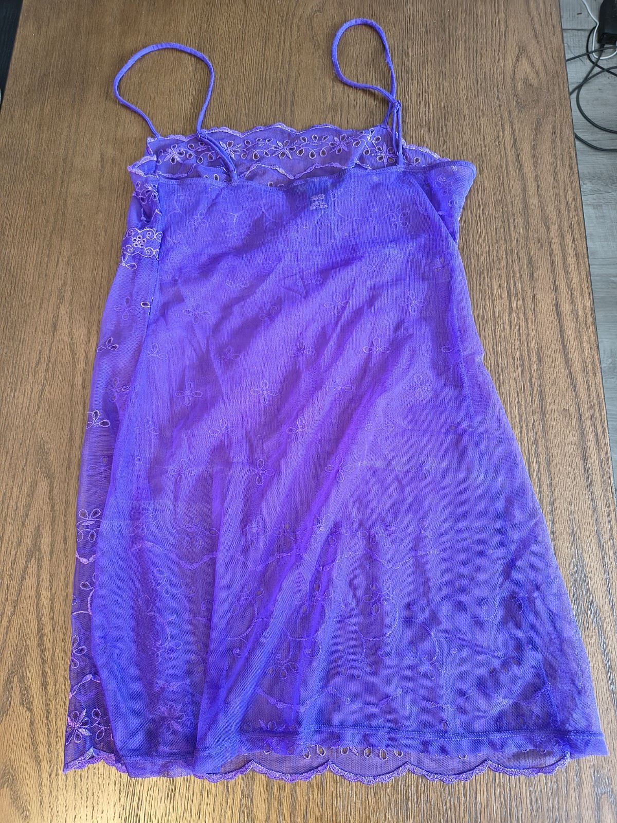 VS Purple Sheer Mesh Embroidered Mini Slip Dress Y2K