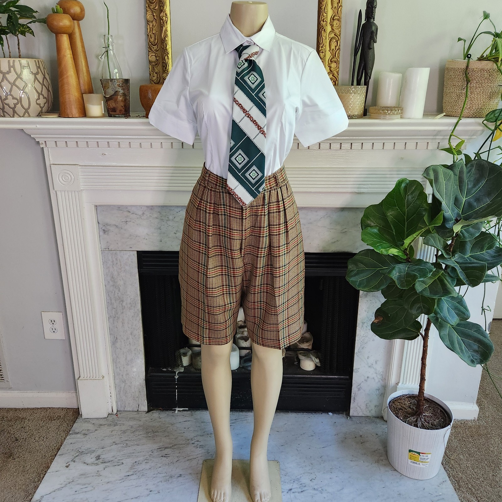 Vintage 80s Bermuda Shorts Size 10 Preppy Brown Green Plaid Academia Old Money