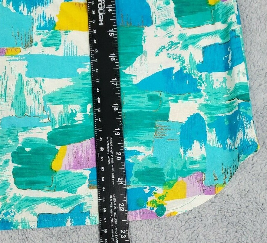Vtg 80s Watercolor Painting Multicolor Short Sleeve Top 1/2 Button Down Sz Med