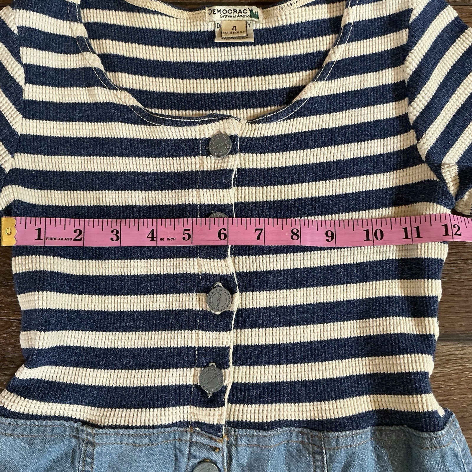 VINTAGE Size 4 Democracy Denim Button Front Dress USA Made Ribbed Striped #17708