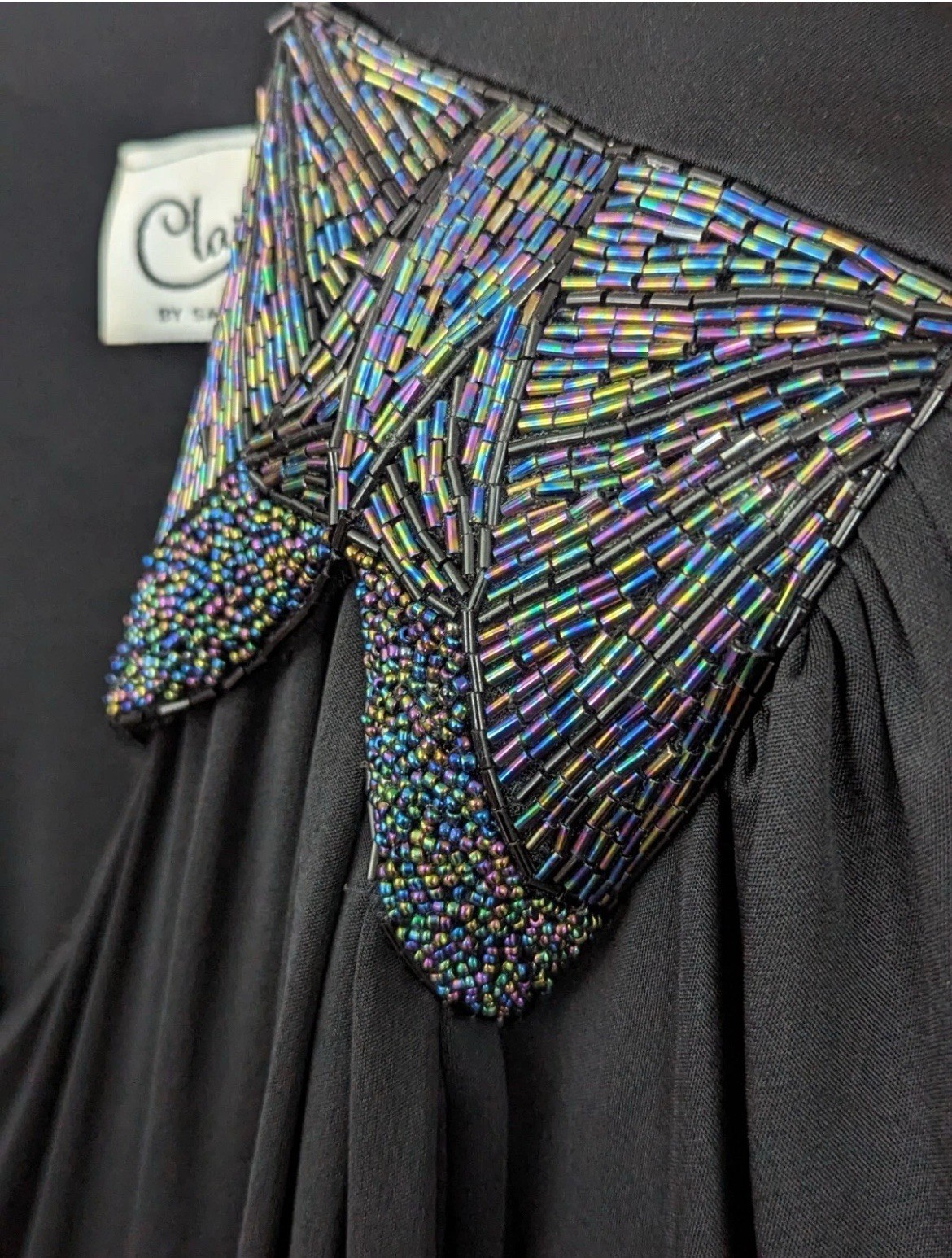 Vintage 70s 80s Claralura Originals Dress Black Beaded Draped Cocktail PLUS SIZE