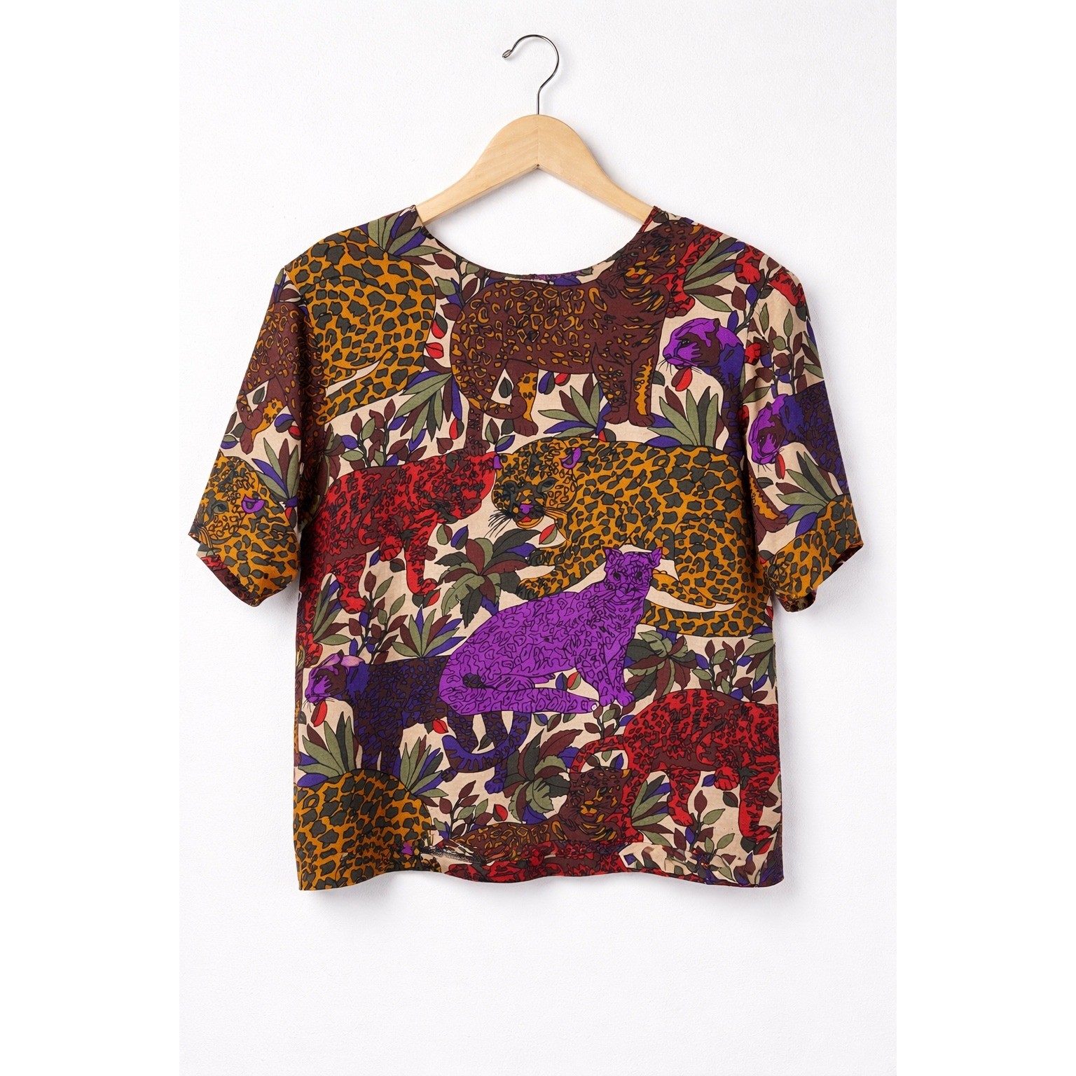 Vintage 90s Ana Capri Safari Leopard Jungle Print Blouse Made in USAWomen Large