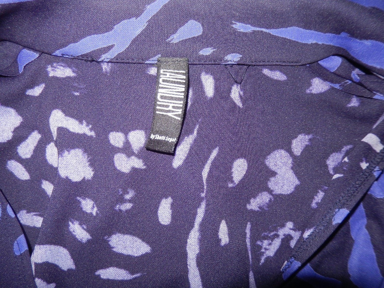 Vintage 90’s Y2K Laundry Navy Blue Purple Faux Wrap Knit Dress XS