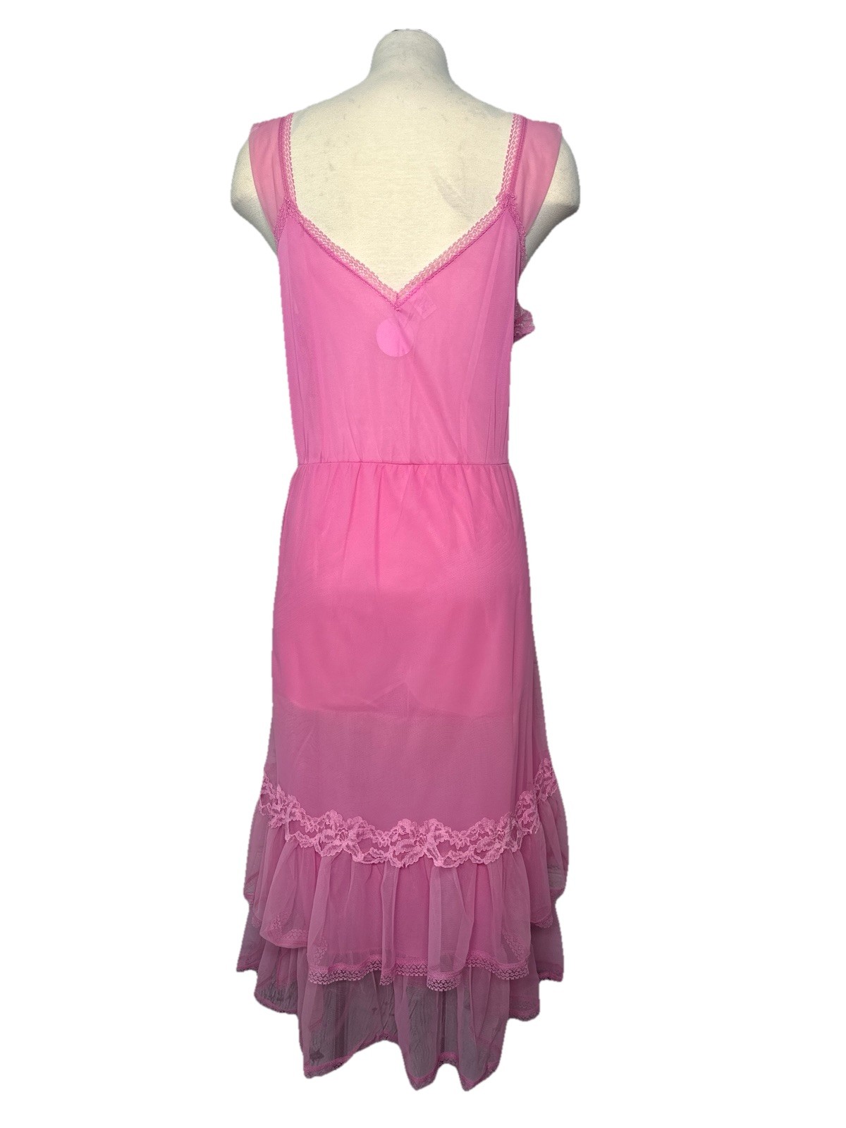 VTG NOS 60s HTF Volup Sexy Bright Pink Chiffon Lace Nightgown Ruffled Nylon L/XL