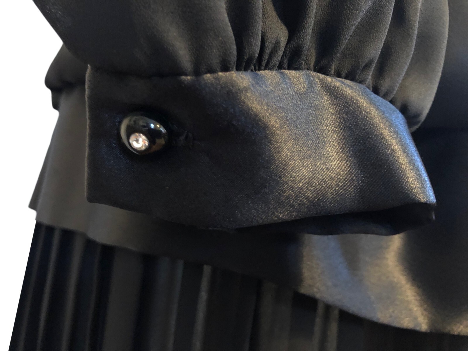 vtg LADY CAROL Black Chiffon Blouson Dress Sz 14 Pleated Drop Waist 80s 90s