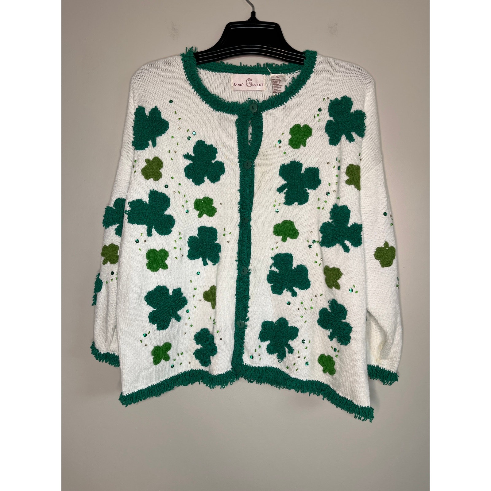 1990s Jane’s Closet Design Options Shamrocks Clover St Patrick’s Day Cardigan XL