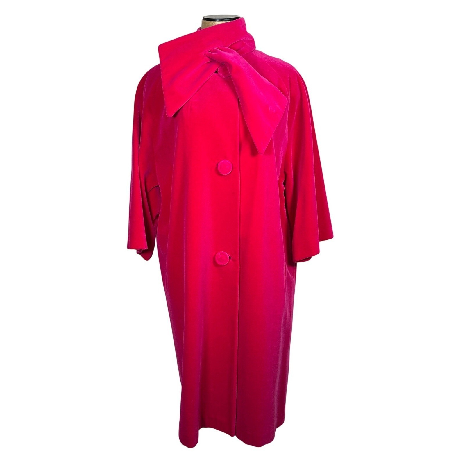 Vintage 60s retro Sport Ease Fashions Hot Pink Velvet Bow Neck swing coat 50s