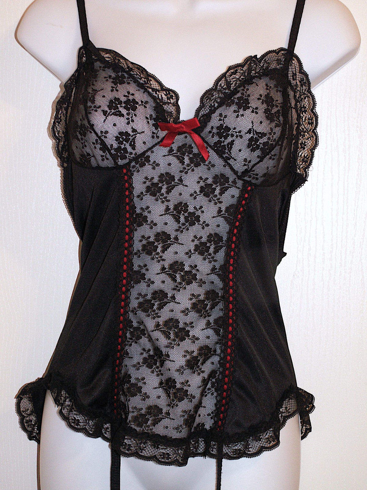 VTG Frederick’s Of Hollywood Nan Flower Sheer Black Lace Corset Garter Belt Sz S