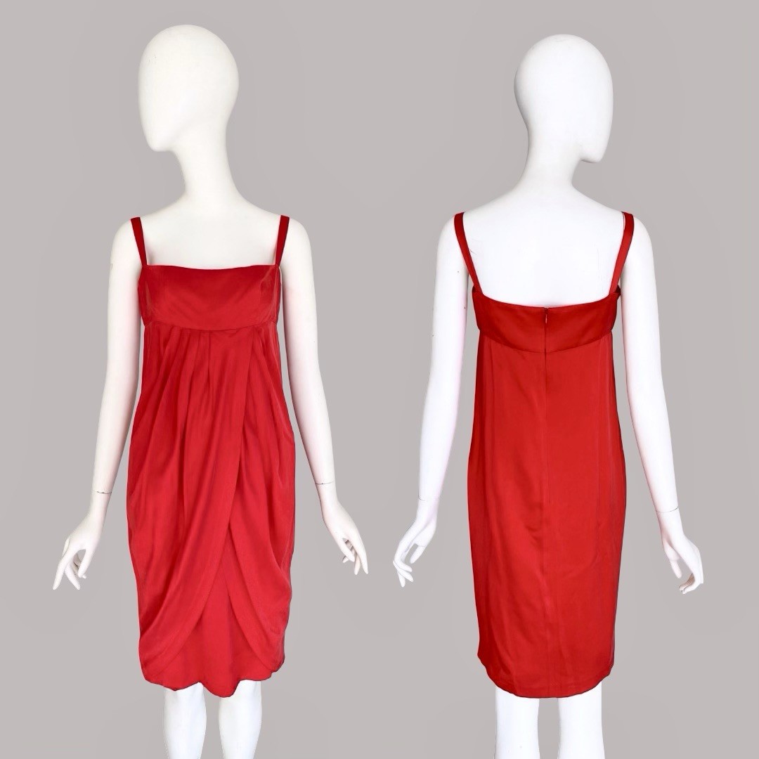 Chloe 1990s Vintage Red Silk Tulip Dress Empire Waist Babydoll Spring Summer