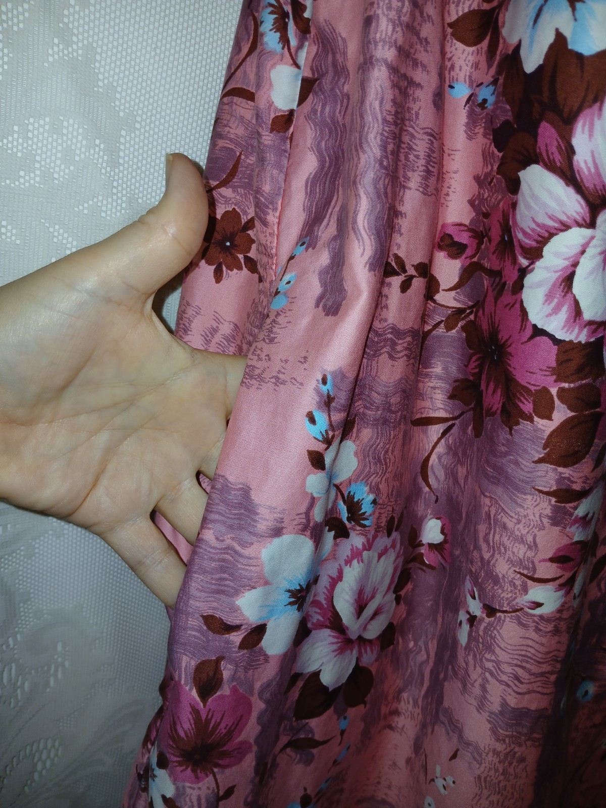 Vintage 70s Sears Hawaiian Pink Floral Cotton Muumuu Caftan Tiki Oasis Dress S
