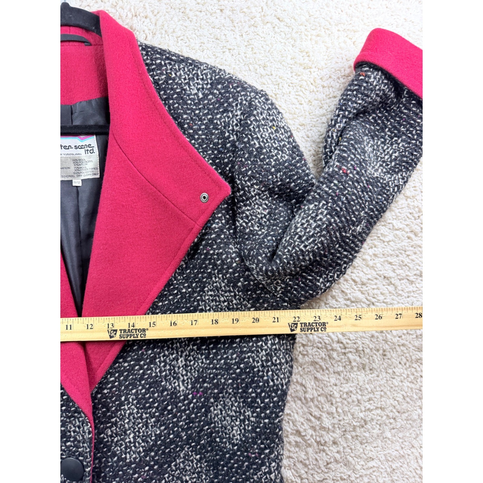 Outer Scene Ltd Wool Tweed Blazer Women 11/12 Pink Black Excellent Vintage Coat
