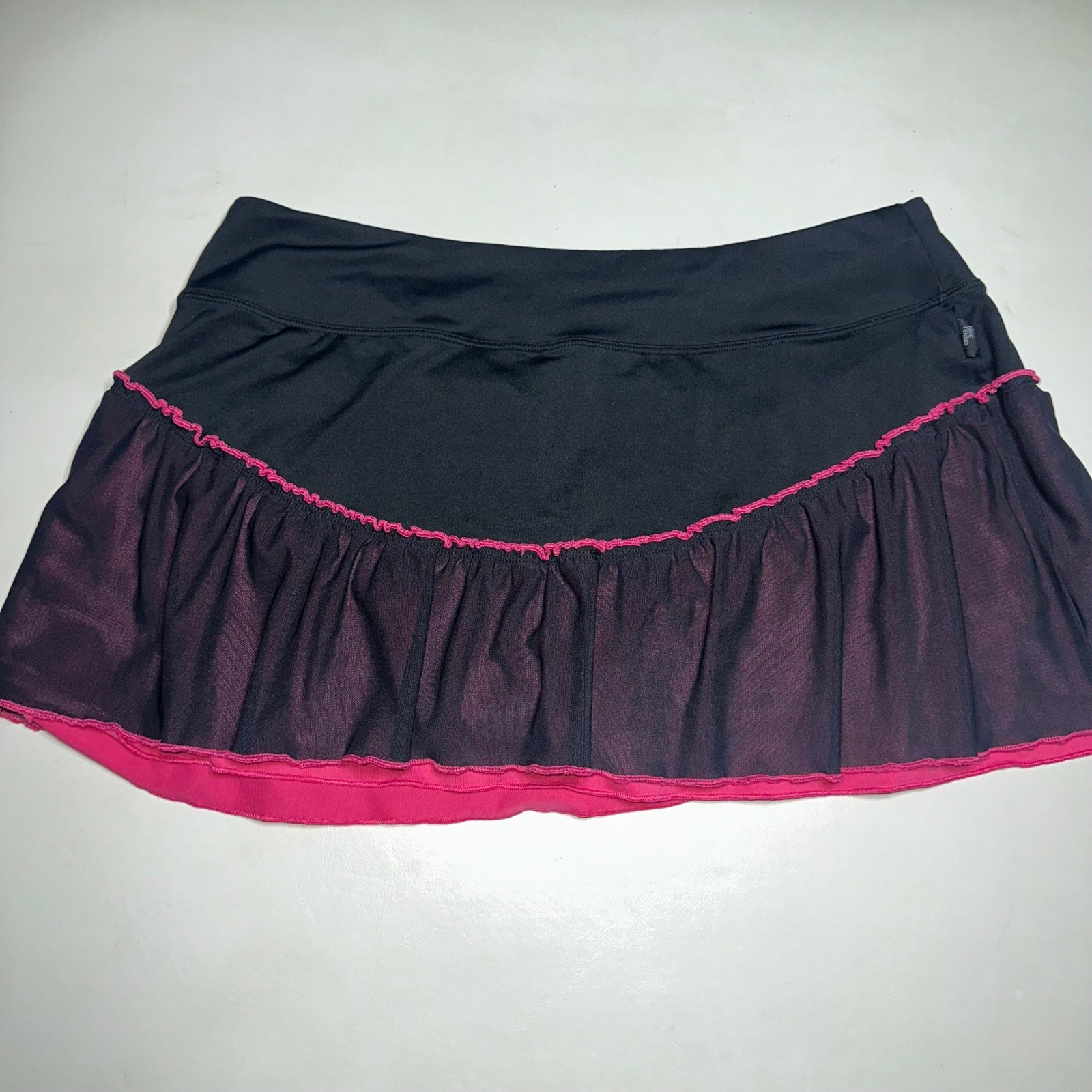Vintage 2000s Nike Mesh Ruffle Mesh Tennis Skirt With Shorts Black & Pink Trim