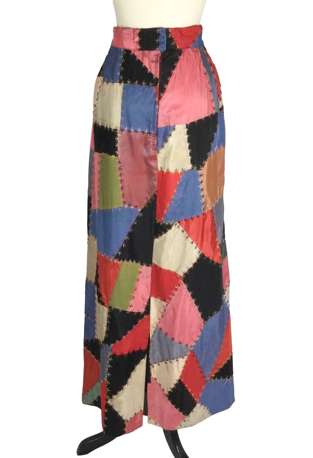 vtg 60S 70S ANTIQUE PATCHWORK CRAZY QUILT EMBROIDERED dress SKIRT 32 cottagecore