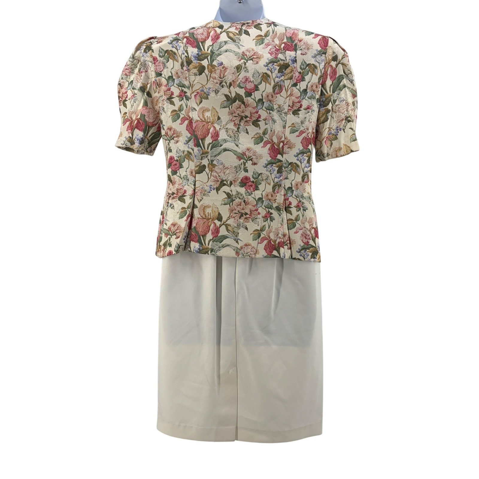Skirt Suit Women 10/12P Cream Floral Tapestry Lace Vintage USA Made Cottagecore
