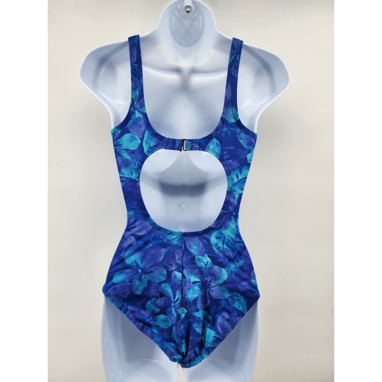 Cole of California Womens Vintage Floral One Piece Swimsuit Blue Purple Size 8