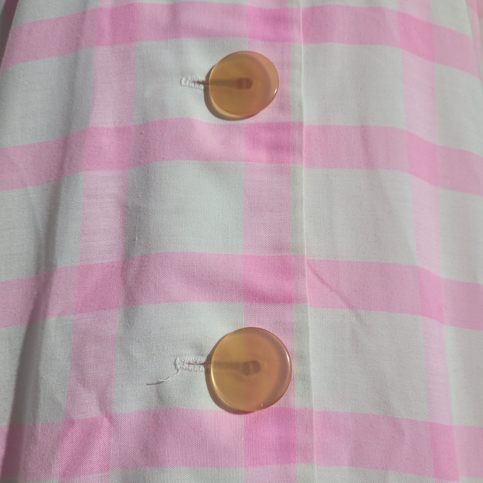 Vintage Stockton Pink Yvory Shirt Dress Gingham Button Up Front Pockets. No Size