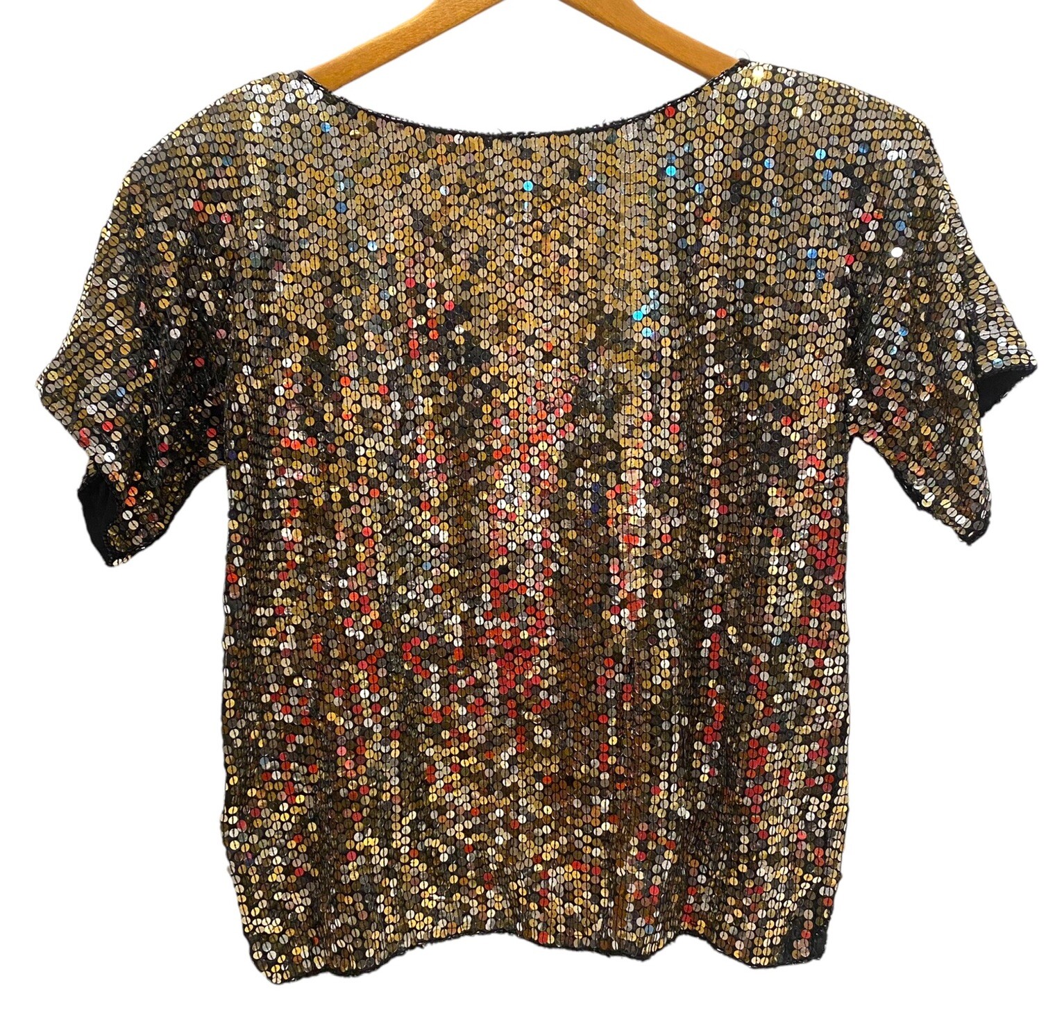 Jean For Joseph Le Bon Vintage 80’s Silk Gold Sliver Sequin Top Women’s Large