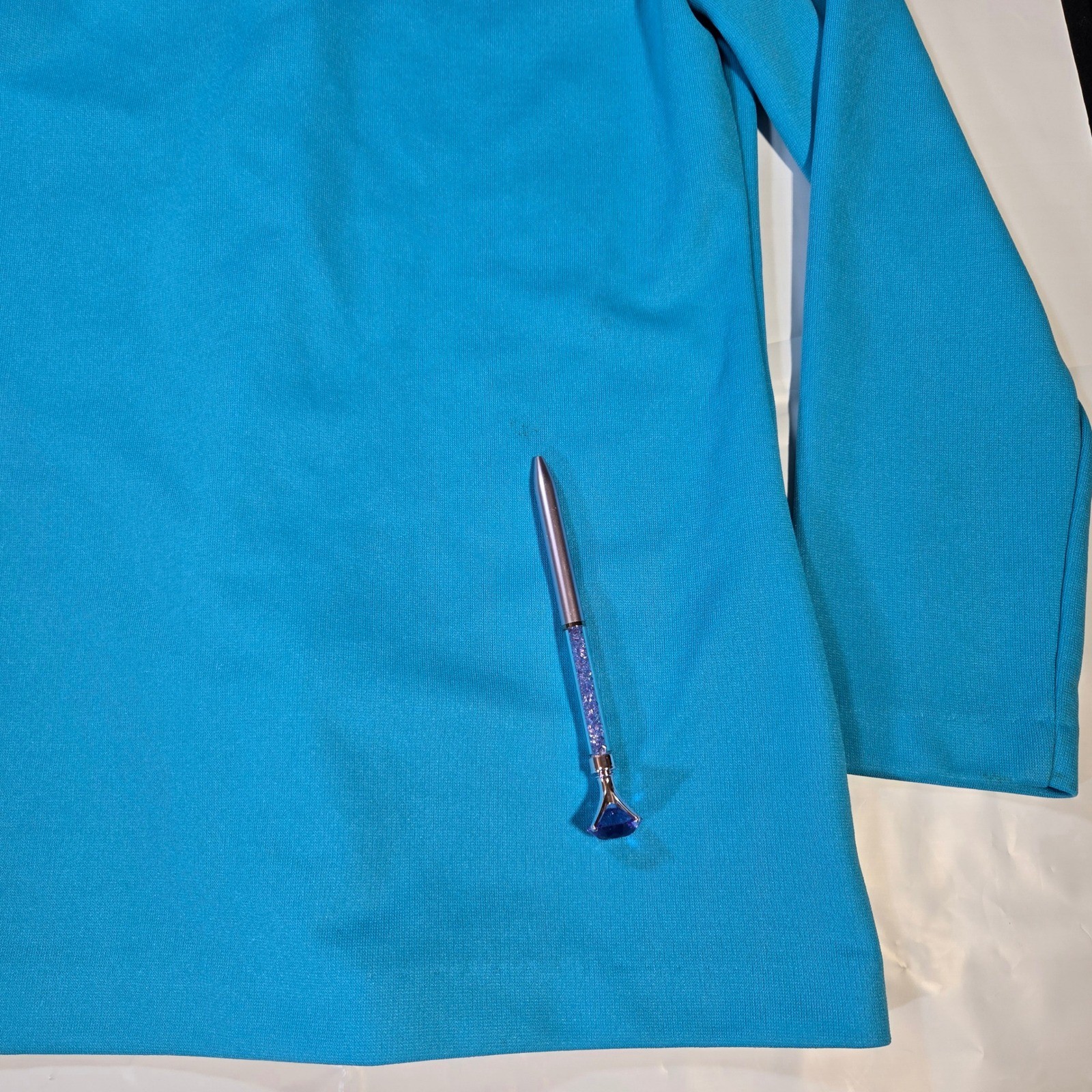 Vintage 70s Sears Turquoise Blue Knit Shirt Jacket White Contrast Stitch Disco M