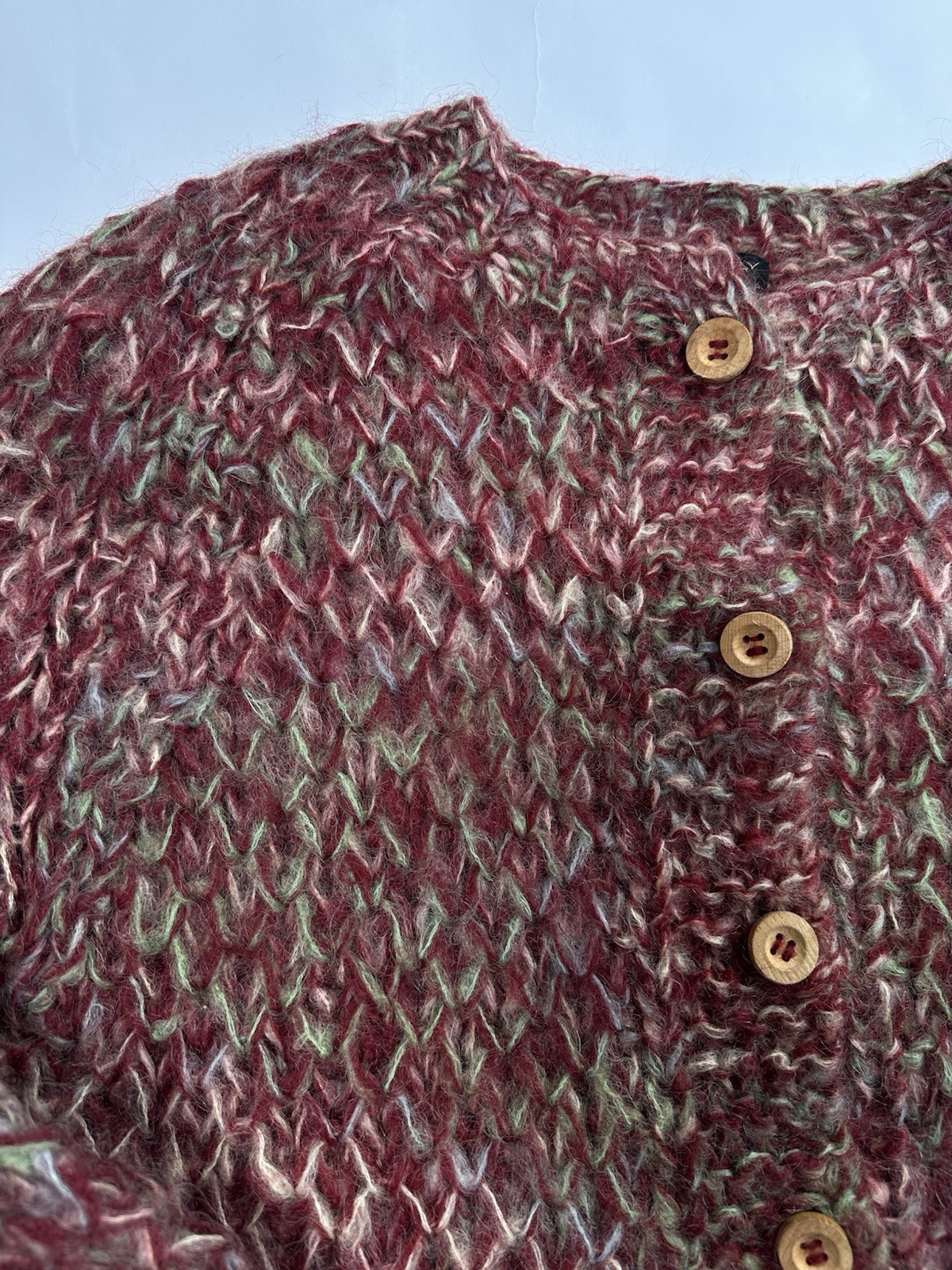 Rare! Vintage 1950’s Sweater Wool Mohair Thick Knit Made In Italy Wooden Buttons