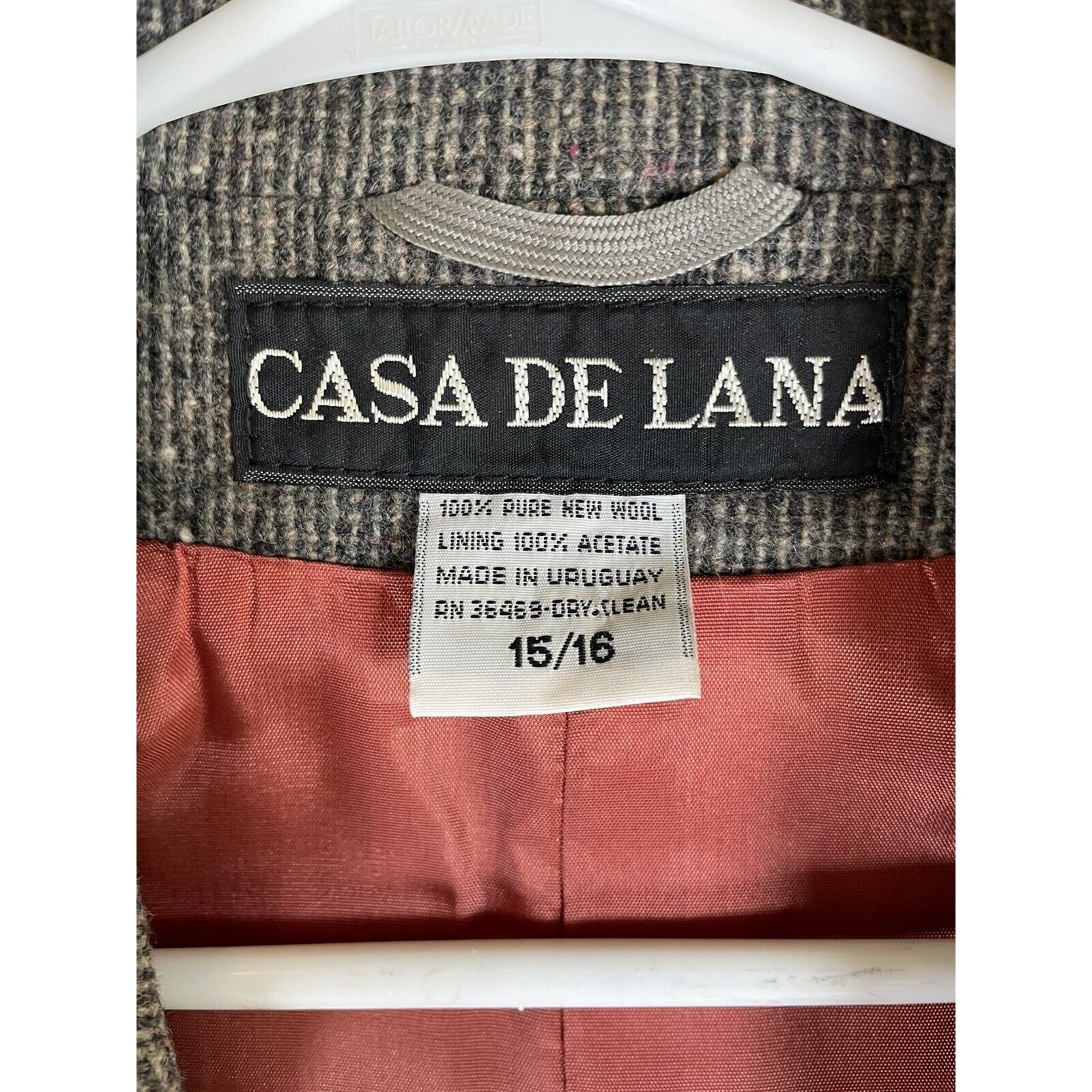 VTG Casa De Lana Blazer Jacket Womens 15/16 Wool Tweed Heathered Gray