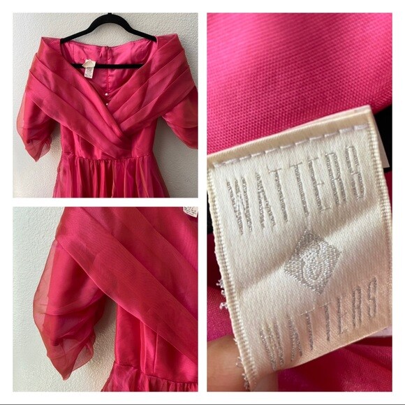 Vintage Watters & Watters pink tulle evening event prom dress gown womens 4