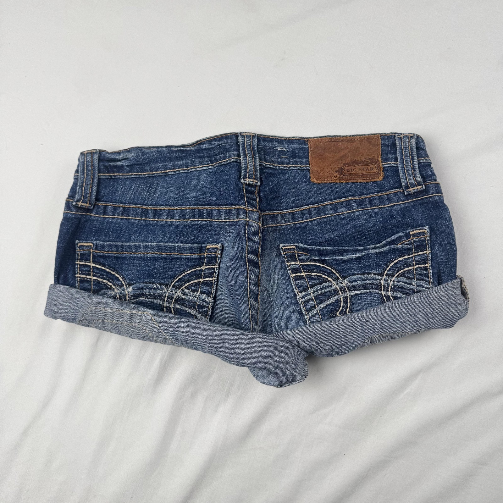 Big Star Denim Shorts Womens 27 Blue Rolled Cuff Embroidered Pockets Casual