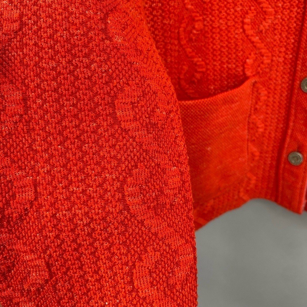 Vintage 60s Cable Knit Orange Cardigan Womens Medium Large Button Regent Street