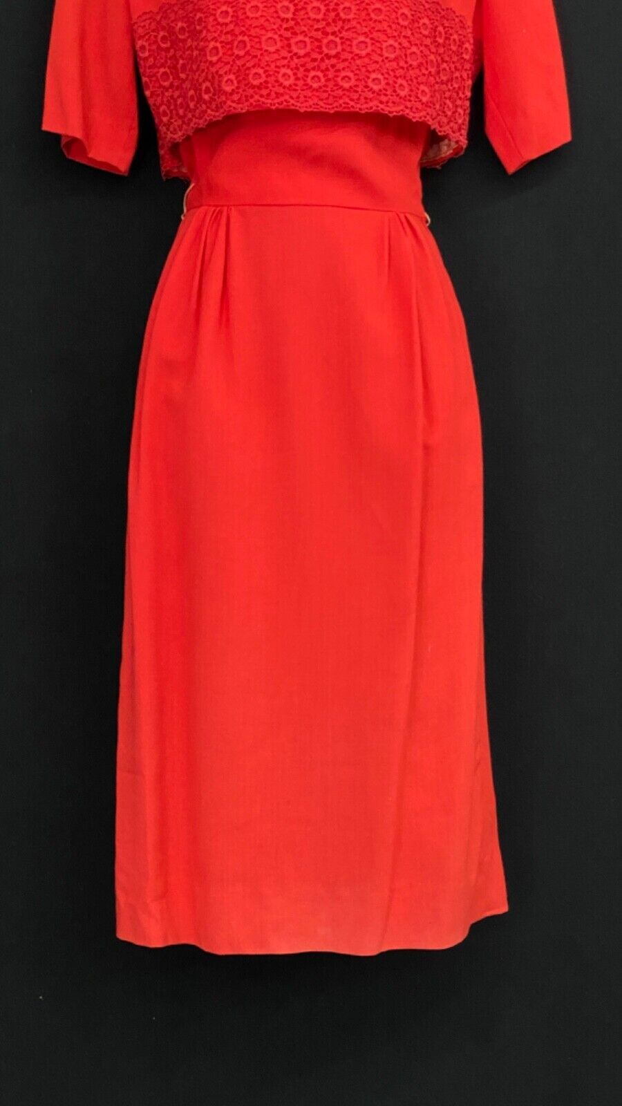Vintage red 1950s dress set, short sleeve, sleeveless sundress bolero, pin-up XS