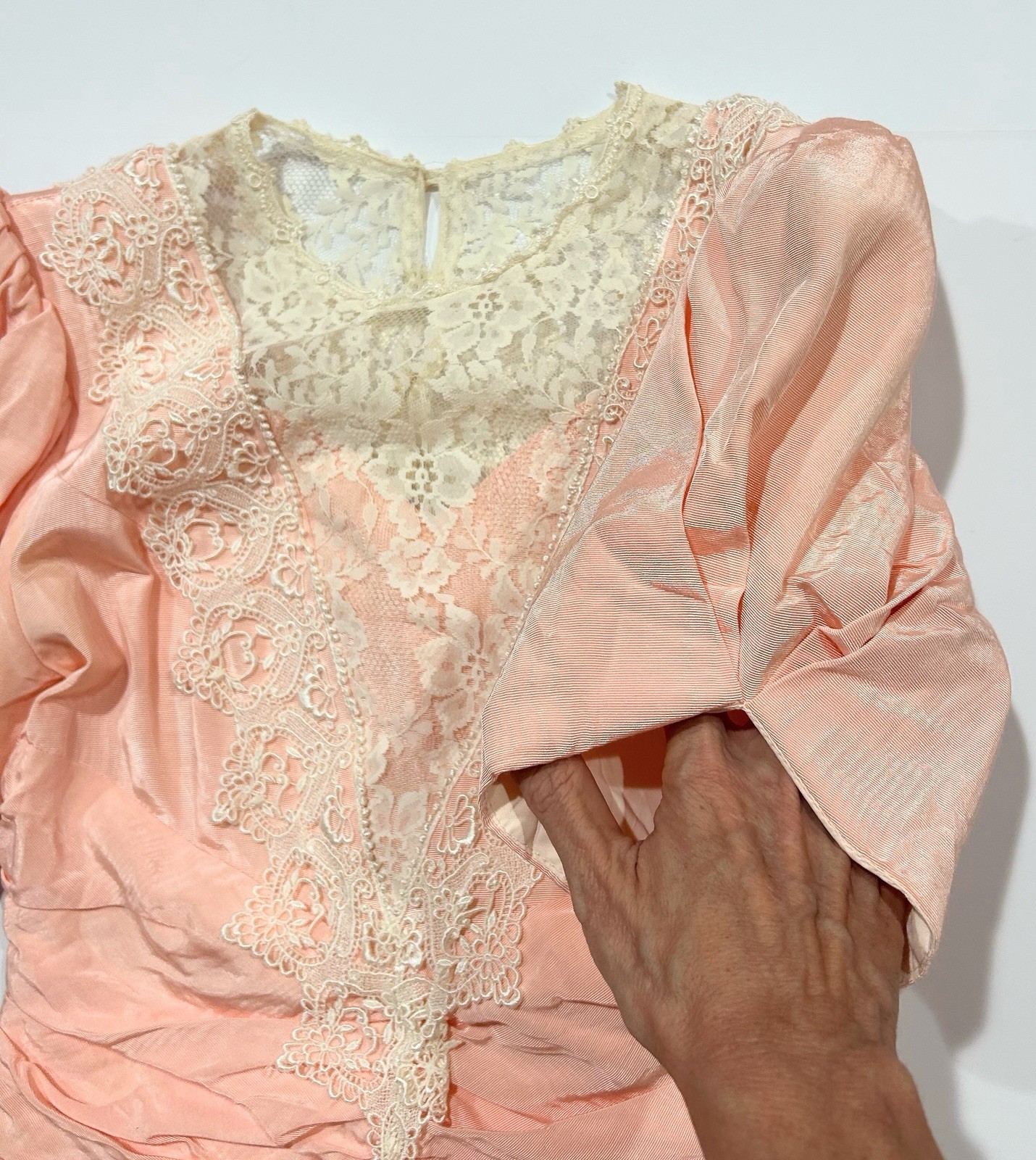 Vtg Scott McClintock Taffeta Lace Tea Dress Prom Victorian Peach Sz 14 FlawsREAD