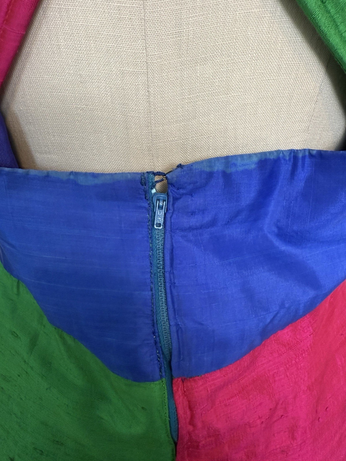 60s 70s VTG Sabina of India for Lord & Taylor Colorblock Silk Maxi Dress, Medium