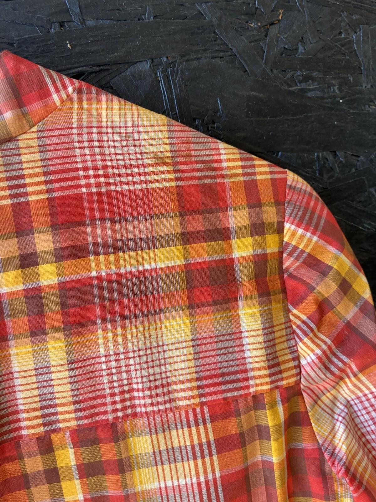 Vtg 60s Orange/Yellow Plaid Dress Dan River Nancy Frock 1 Pockets Button Up!