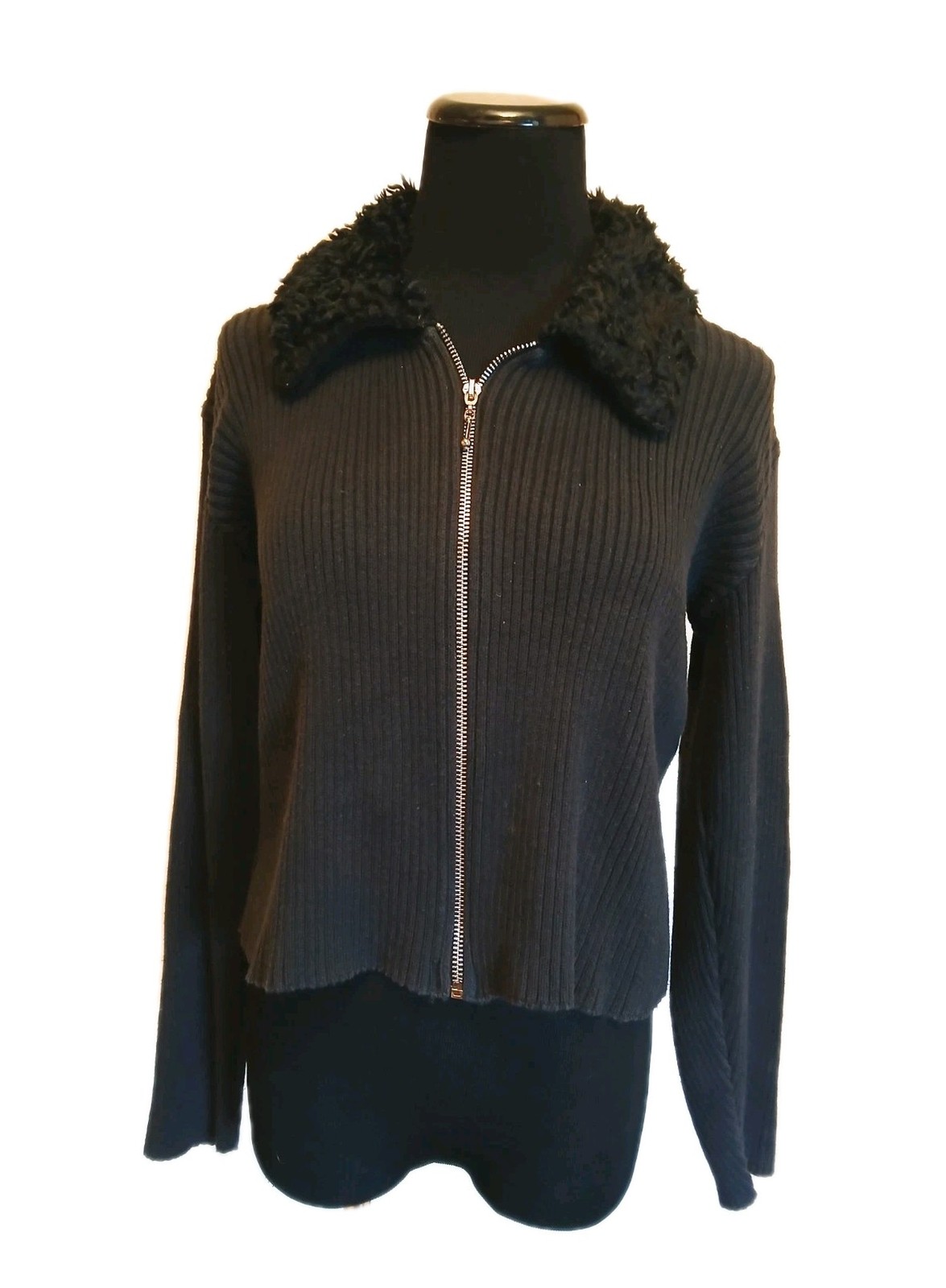 Vintage Phases Y2K 1990’s Black Cropped Black Zippered Sweater Size M
