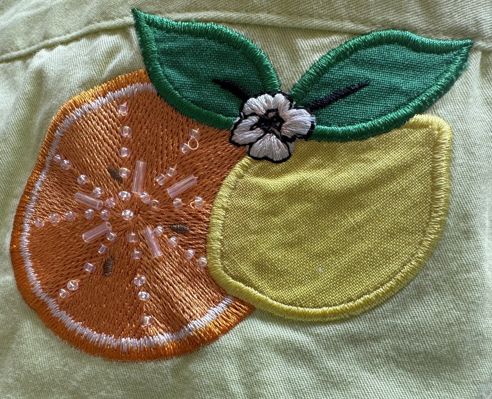 Vintage The Quaker Factory Yellow Cotton Embroidered Lemon Lime Orange Shirt 1X