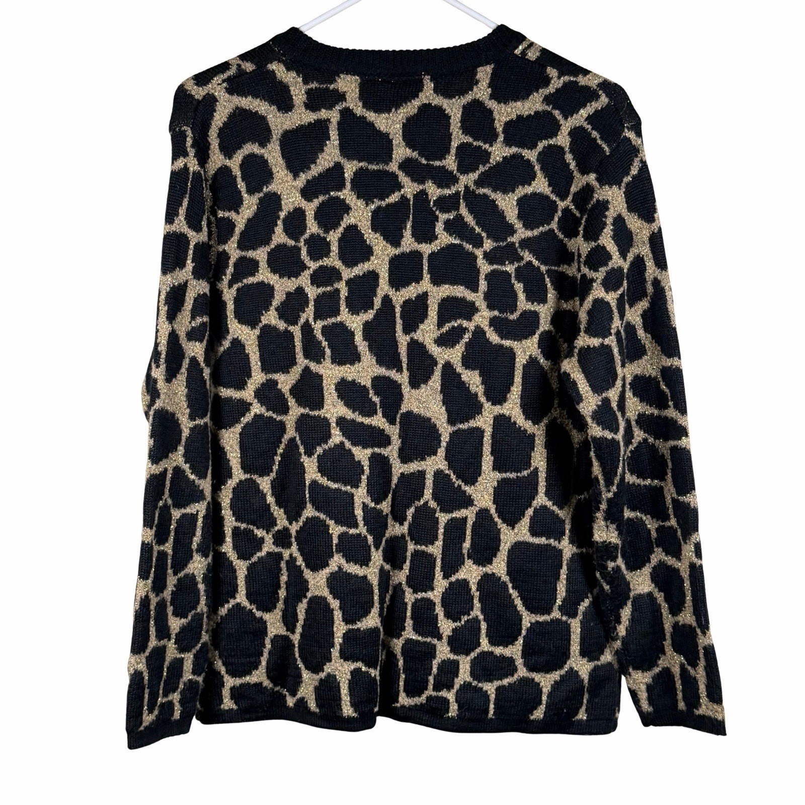 Vintage Rochelle California Cardigan Womens Medium Cheetah Print Black Gold Wool