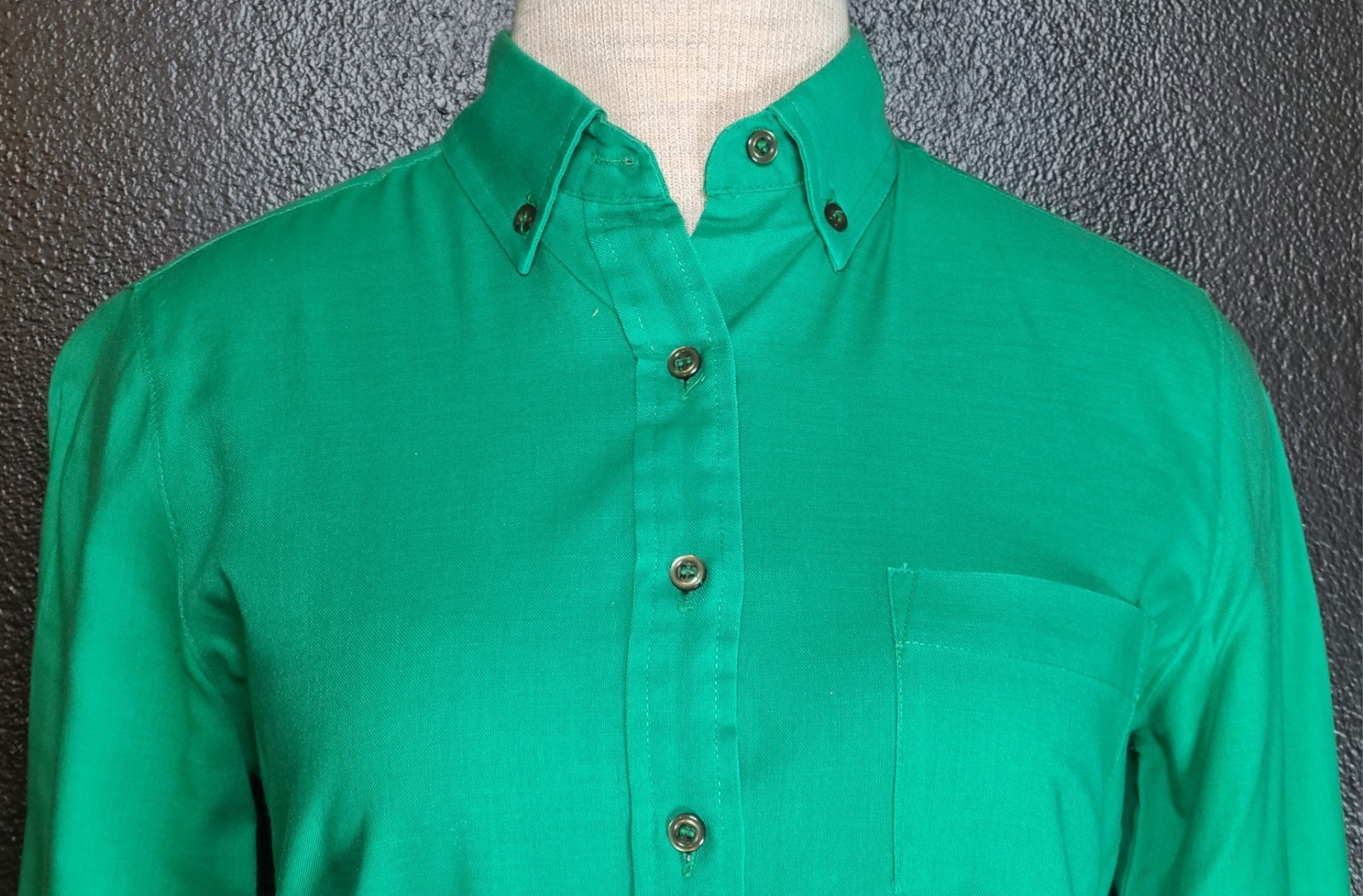 1970’s LANGTRY LTD Button Down Shirt Kelly Green Women’s Sz 7/8 SM Vintage