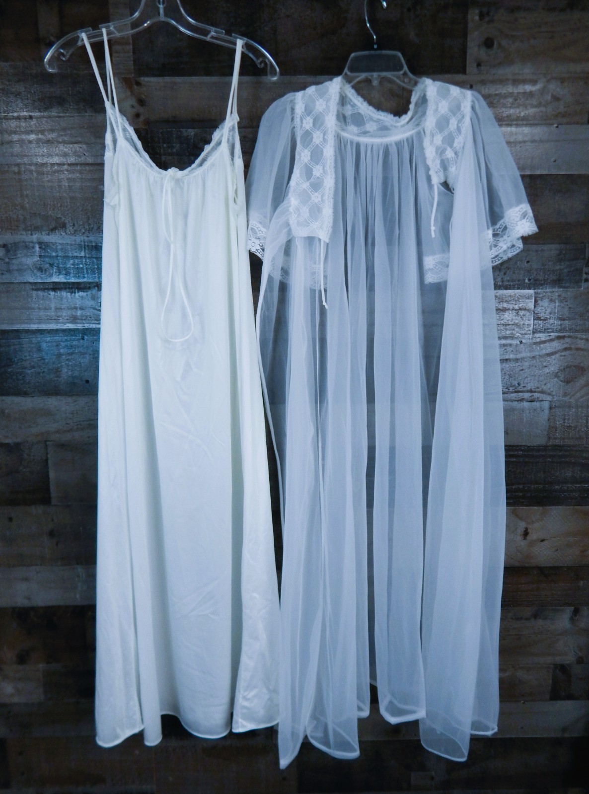 VTG JC Penney Wedding White Full Length Nylon Gown and Robe Peignoir Set S 32-34