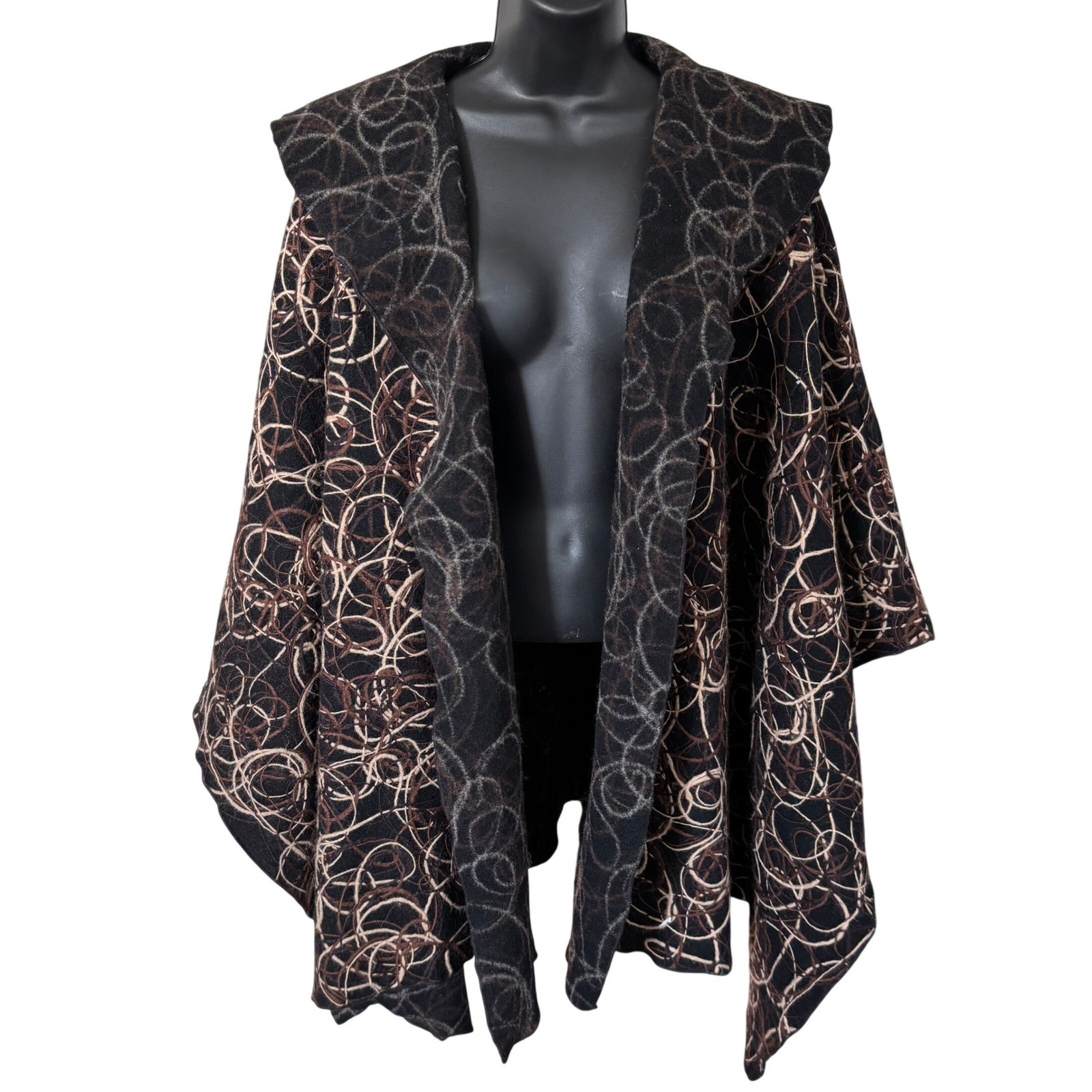 Vtg Carol Turner Collection Felted Wool Cape One Size Black Brown Maximalism