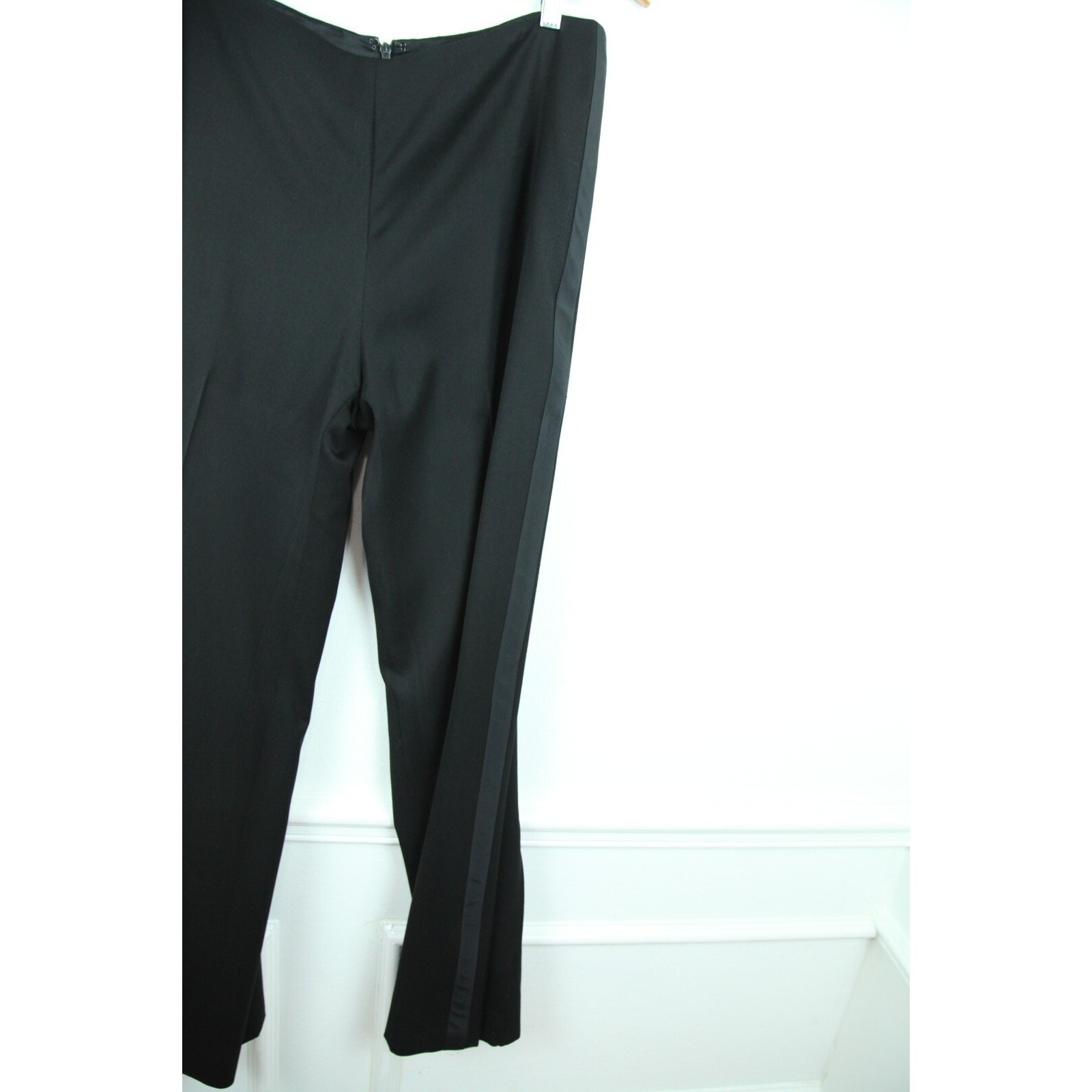 Ralph Lauren Purple Label 12 Pants Tuxedo Stripe Wide Leg Slacks Black FLAW