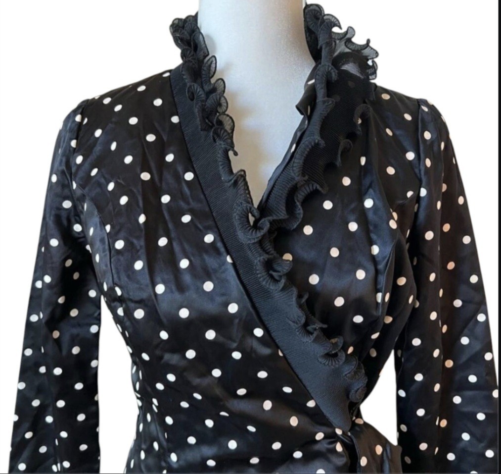 Alfred Werber Vintage Retro Accordian Ruffle Polka Dot Wrap Robe Dress SZ Small