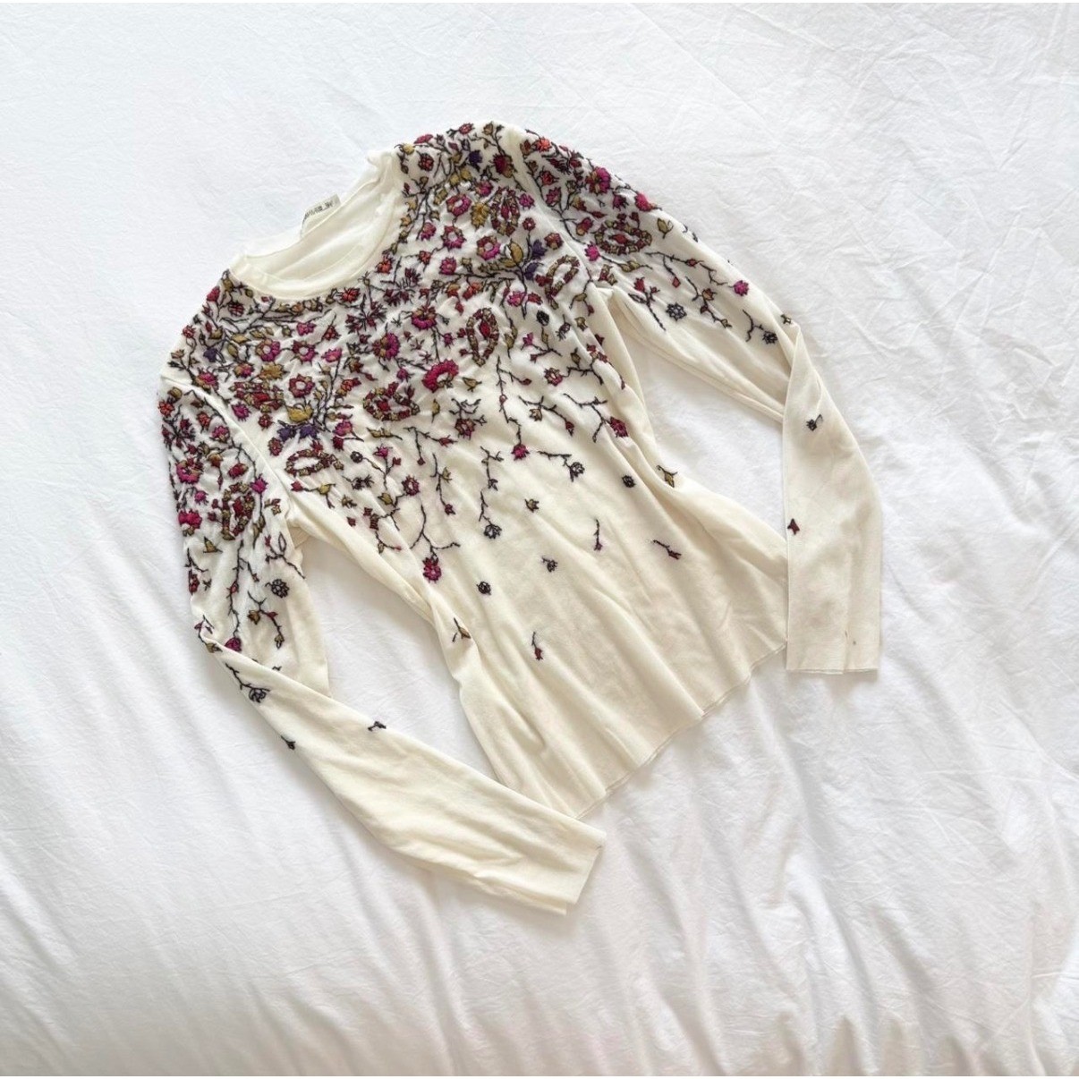 Vintage 90s Vivienne Tam Embroidered Mesh Top Sheer Floral Fairy Grunge XS S
