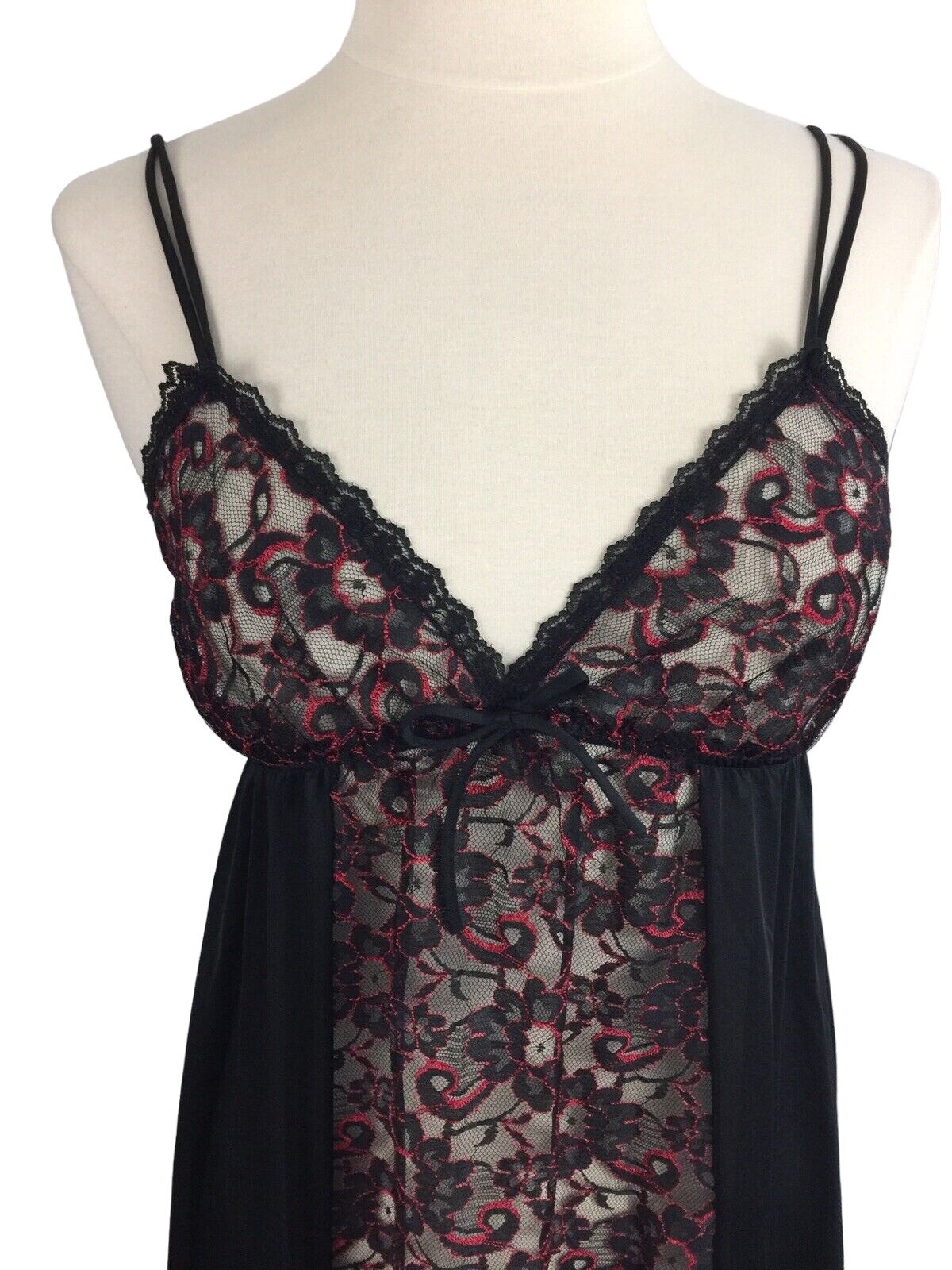 Vintage Jill Andrea Women’s M Nightgown Black Red Sheer Lace Long Gown Goth