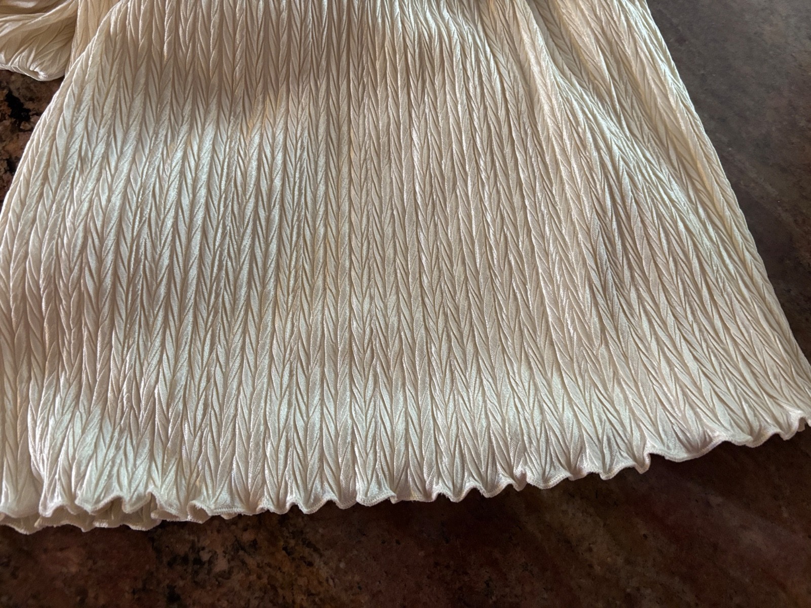 VTG Mary McFadden Collection 1970 Ivory Plisse Braided Strap Evening Gown Dress
