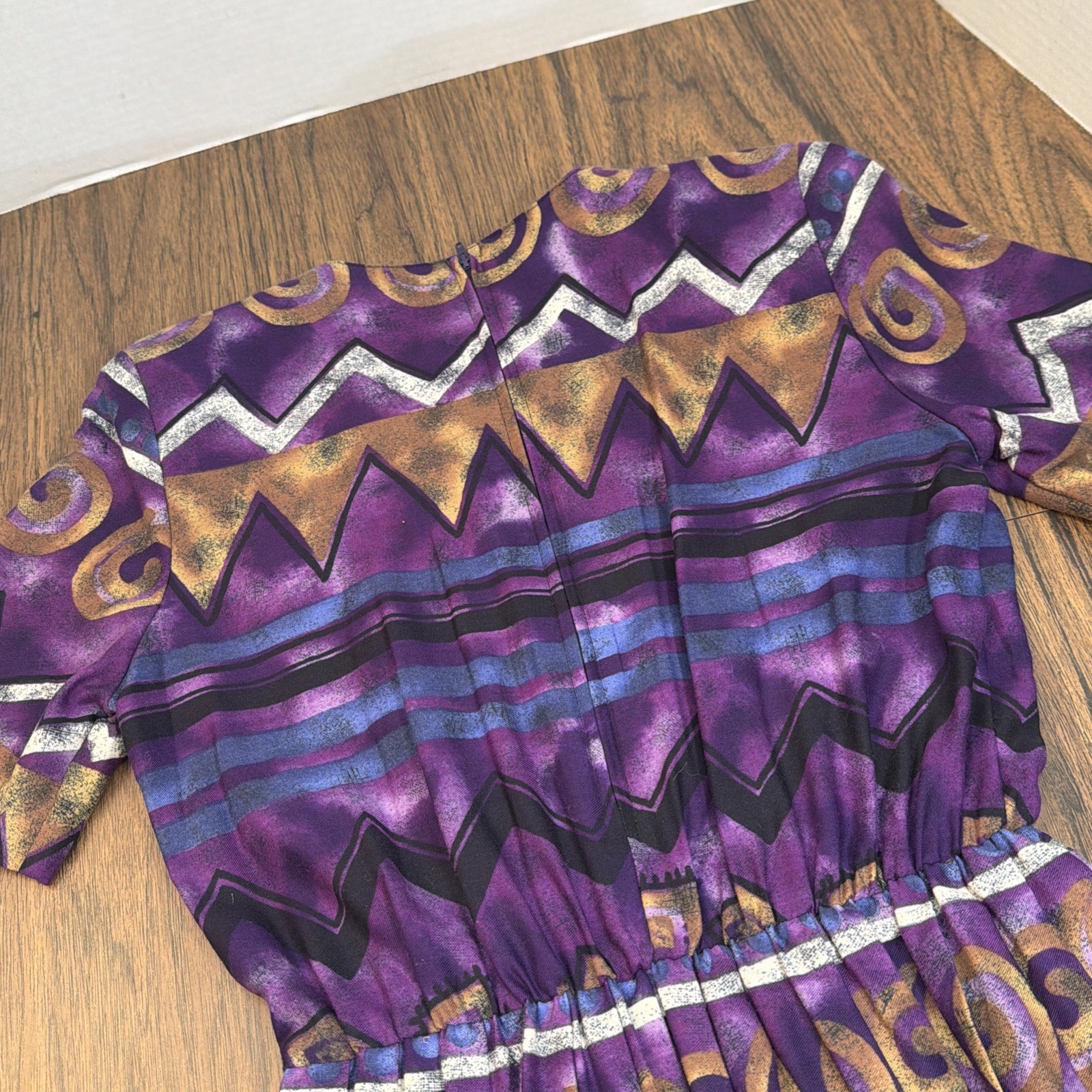 Vintage 90s Terri Ellen Pleated Midi Dress Purple Southwestern Whimsigoth Aztec