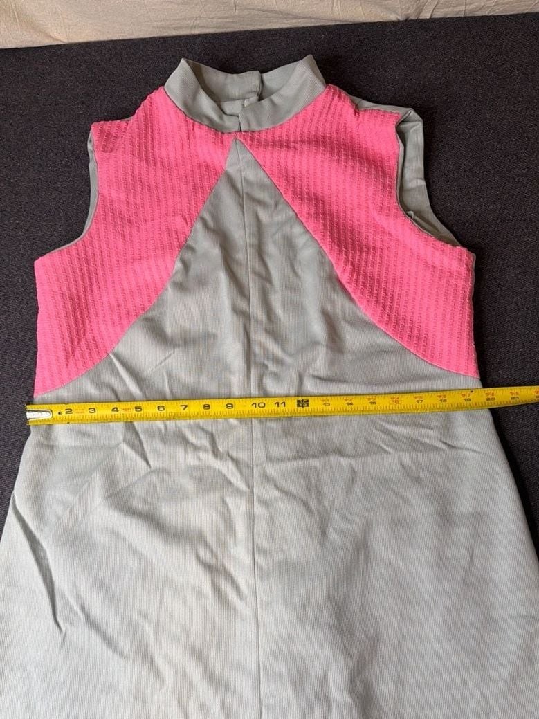 Vintage 60s Mod Pink and Gray Colorblock Sleeveless Mock Neck Mini Dress